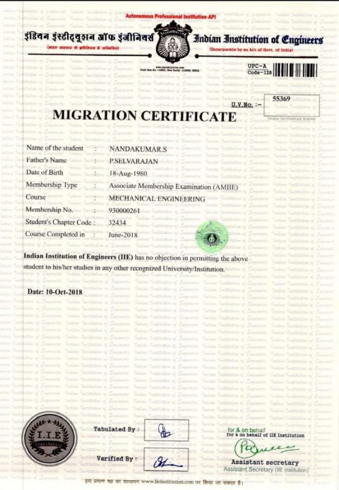 Migration Certificate IIE